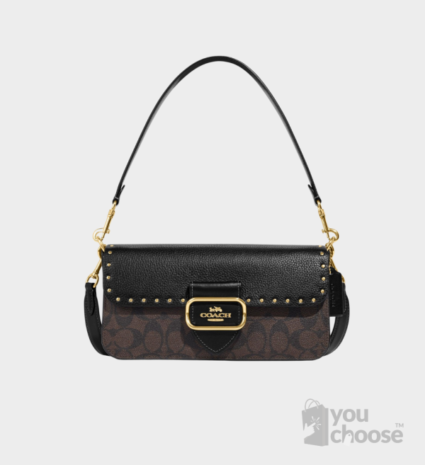 Morgan Shoulder Bag In Colorblock Signature Canvas With Rivets