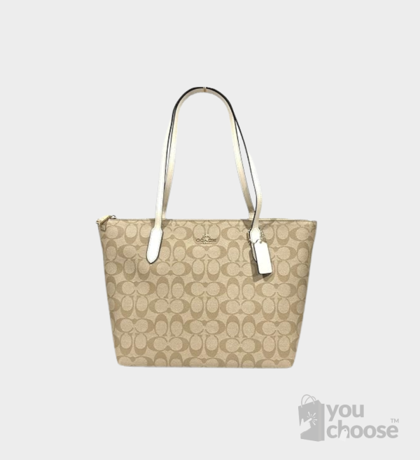 Coach Signature Zip Tote Shoulder Handbag (IM/Light Khaki Chalk) c4455